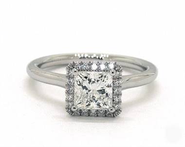 Princess-Halo, Rounded Engagement Ring in 14K White Gold 1.80mm Width Band (Setting Price)