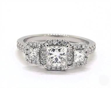 Princess-Halo Three-Stone .73ctw Engagement Ring in 2.6mm 14K White Gold (Setting Price)