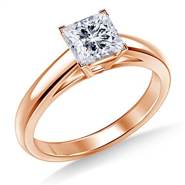 Princess Solitaire Engagement Ring Cathedral Design in 14K Rose Gold