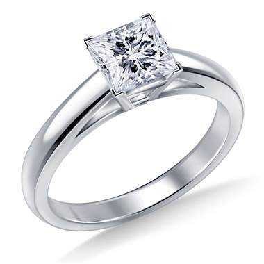 Princess Solitaire Engagement Ring Cathedral Design in 18K White Gold