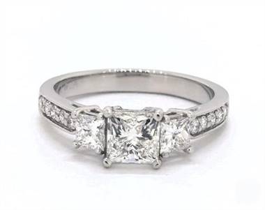 Princess Three-Stone Pave .65ctw Engagement Ring in 18K White Gold 4mm Width Band (Setting Price)