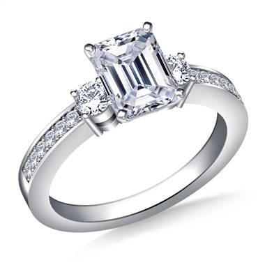 Prong And Pave Set Diamond Accent Engagement Ring Crafted In 14K White Gold (3/8 cttw.)