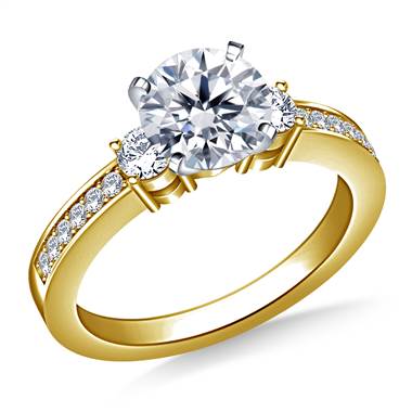Prong And Pave Set Diamond Accent Engagement Ring Crafted In 14K Yellow Gold (3/8 cttw.)