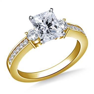 Prong And Pave Set Diamond Accent Engagement Ring Crafted In 18K Yellow Gold (3/8 cttw.)