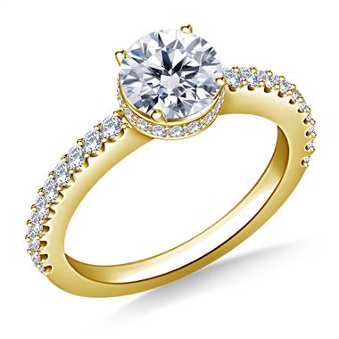 Prong & Pave Set Diamond Ring In 14K Yellow Gold