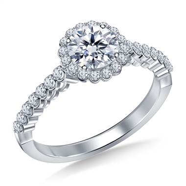 Prong Set Diamond Floral Halo Engagement Ring in 14K White Gold