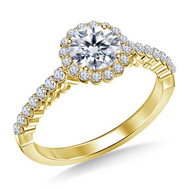 Prong Set Diamond Floral Halo Engagement Ring in 18K Yellow Gold