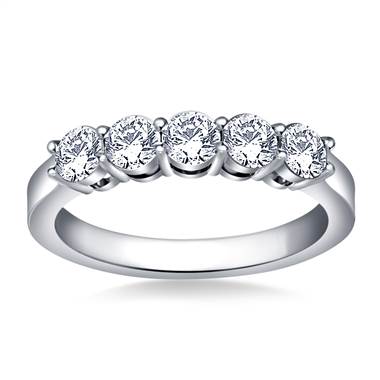 Prong Set Five Stone Round Diamond Band in 14K White Gold (1.00 cttw.)