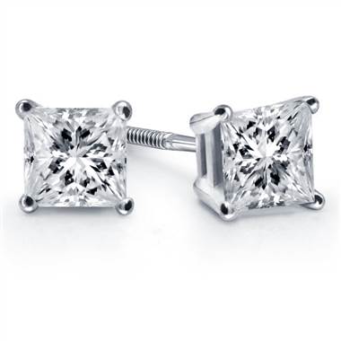 Prong Set Princess Diamond Stud Earrings in 14K White Gold