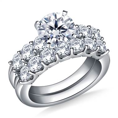 Prong Set Round Diamond Ring with Matching Band in 14K White Gold (1 1/3 cttw.)