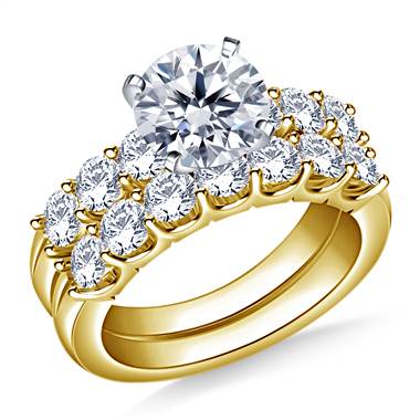 Prong Set Round Diamond Ring with Matching Band in 14K Yellow Gold (1 1/3 cttw.)