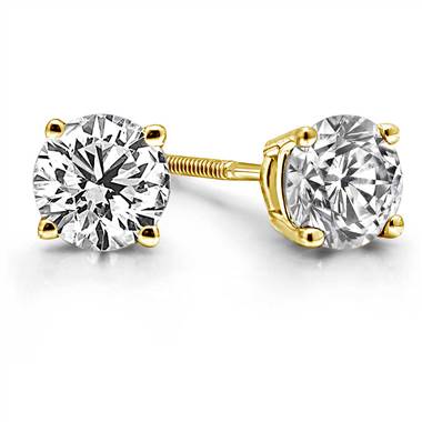 Prong Set Round Diamond Stud Earrings in 18K Yellow Gold