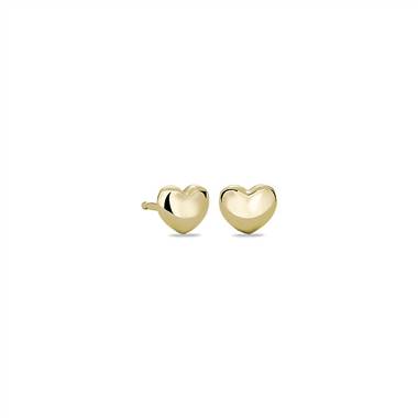 "Puff Heart Stud Earrings in 14k Yellow Gold"