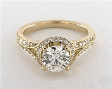 Recessed Halo Split Shank Pave Engagement Ring in 14K Yellow Gold 2.20mm Width Band (Setting Price)