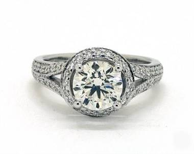 Recessed Halo Split Shank Pave Engagement Ring in Platinum 2.20mm Width Band (Setting Price)