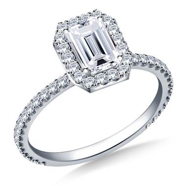 Rectangular Halo Engagement Ring in 14K White Gold