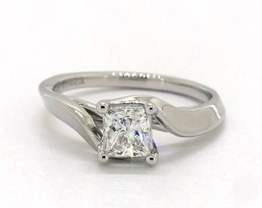 Regal Contoured Bypass Solitaire Engagement Ring in 14K White Gold 4mm Width Band (Setting Price)