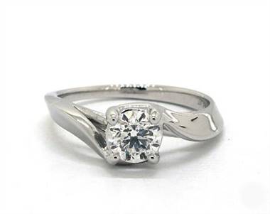 Regal Contoured Bypass Solitaire Engagement Ring in 18K White Gold 4mm Width Band (Setting Price)