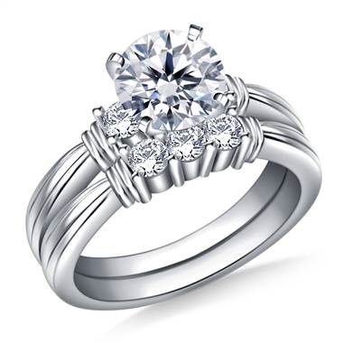 Ridged Shank Diamond Ring with Matching Band in 14K White Gold (1/2 cttw.)