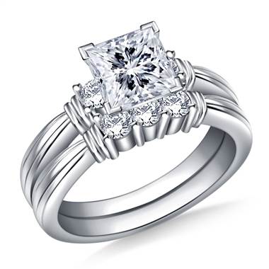 Ridged Shank Diamond Ring with Matching Band in Platinum (1/2 cttw.)