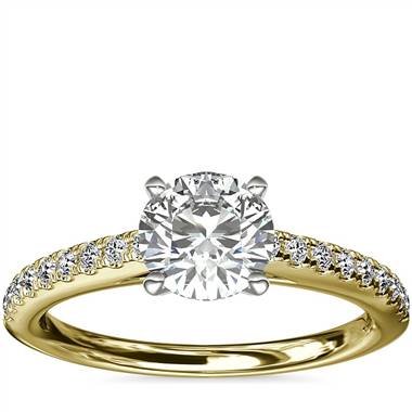 Riviera Cathedral Pave Diamond Engagement Ring in 18k Yellow Gold (1/4 ctw.)