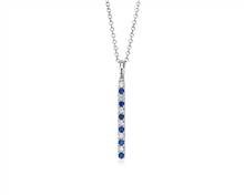 Riviera Pave Alternating Sapphire and Diamond Vertical Bar Pendant In 14k White Gold (1.6mm) | Blue Nile