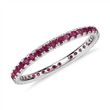 Riviera Pave Ruby Eternity Ring in 18k White Gold (1.5mm)