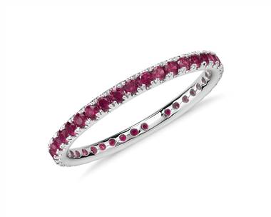 Riviera Pave Ruby Eternity Ring In 18k White Gold (1.5mm)