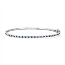 Riviera Pave Sapphire and Diamond Bangle Bracelet in 14k White Gold (1.5mm) | Blue Nile