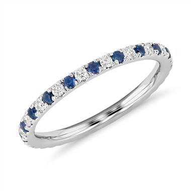 Riviera Pave Sapphire and Diamond Eternity Ring in 14k White Gold (1.5 mm)