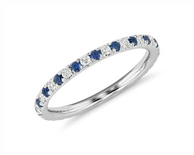 Riviera Pave Sapphire and Diamond Eternity Ring In 14k White Gold (1.5mm)