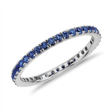 Riviera Pave Sapphire Eternity Ring in 18k White Gold (1.5mm)