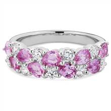 Romantic Double Row Pear Pink Sapphire and Diamond Ring in 14k White Gold | Blue Nile