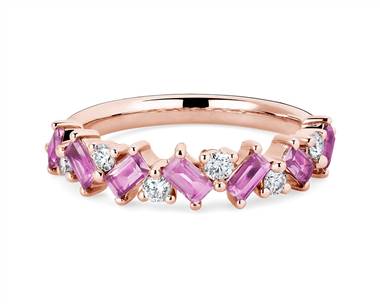 Romantic Emerald Pink Sapphire and Diamond Ring In 14k Rose Gold