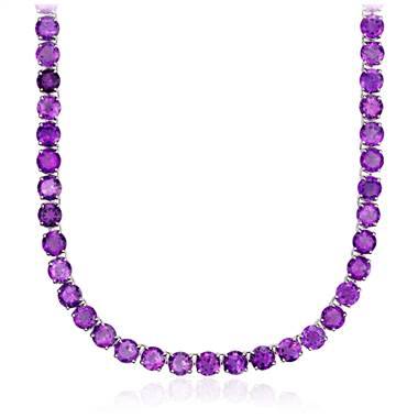 Round Amethyst Eternity Necklace in Sterling Silver (5mm)