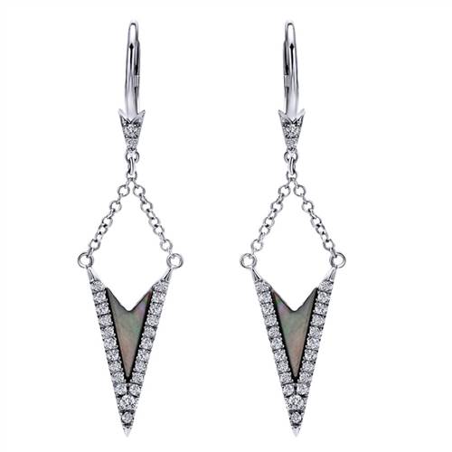 Round Diamond and Black Mother of Pearl Drop Earrings set in 14kt White Gold 0.69ct EG12458W45BM