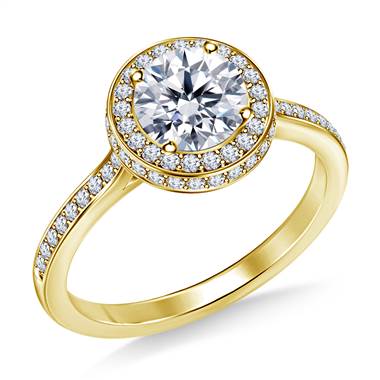 Round Diamond Halo Engagement Ring in 18K Yellow Gold