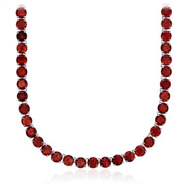 Round Garnet Eternity Necklace in Sterling Silver (5mm)