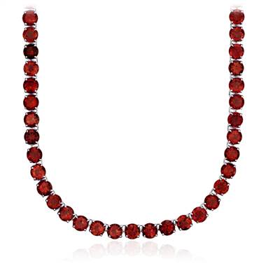 Round Garnet Eternity Necklace in Sterling Silver (5mm)