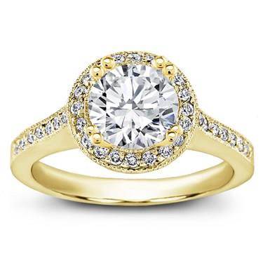 Round Halo Pave-Set Engagement Ring
