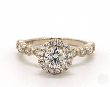 Round & Marquise Side-Stone Halo .44ctw Engagement Ring in 14K Yellow Gold 1.80mm Width Band (Setting Price)