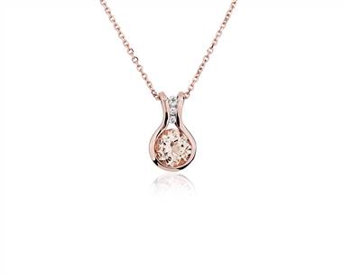 Round Morganite Pendant Necklace In 14k Rose Gold (7mm)