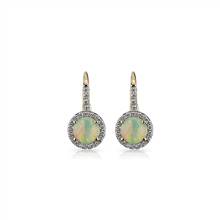 Round Opal and Diamond Halo Drop Earrings in 14k Yellow Gold 5.5mm | Blue Nile