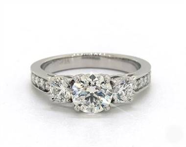 Round Three-Stone .67ctw Engagement Ring in 14K White Gold 2.50mm Width Band (Setting Price)