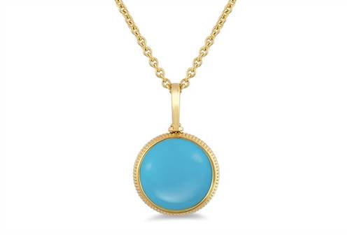 Round Turquoise Pendant Charm - in 18kt Yellow Gold