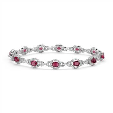 Ruby and Diamond Halo Bracelet in 14k White Gold (5x4mm)