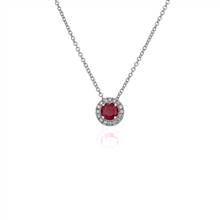 Ruby and Diamond Halo Pendant in 14k White Gold (5mm) | Blue Nile