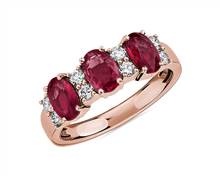 Ruby and Diamond Three-Stone Ring In 14k Rose Gold | Blue Nile