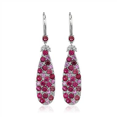 "Ruby and Pink Sapphire Diamond Drop Earrings in 18k White Gold"