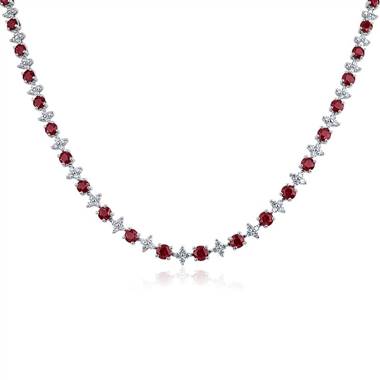 Ruby & Diamond Graduated Eternity Necklace in 18k White Gold (2.4mm)